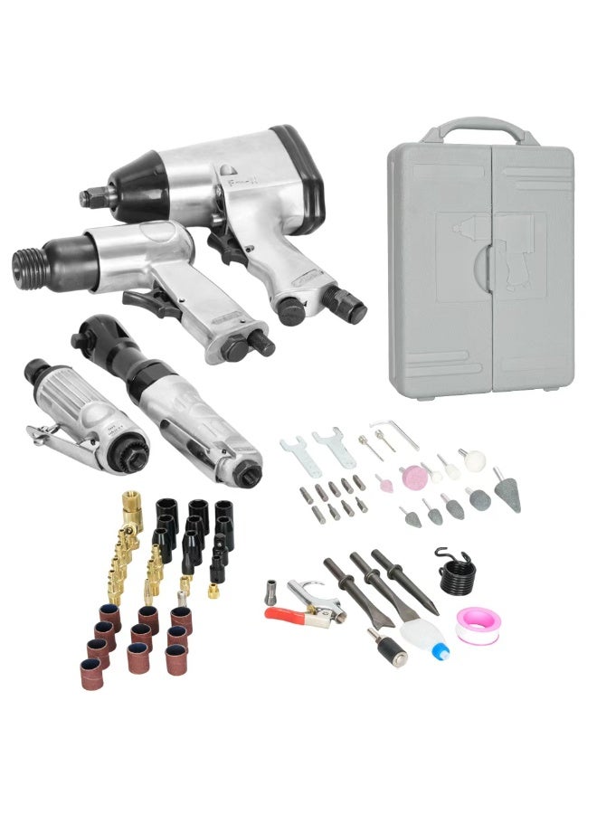 جيرزون مجموعة أدوات وملحقات الهواء من GearZone، أدوات هوائية مع مفتاح ربط صدمي، مفتاح ربط هوائي، مطحنة قوالب، مطرقة هوائية، وصلات خرطوم، حقيبة تخزين، مناسبة للإصلاح المنزلي وإصلاح السيارات. - Image 1